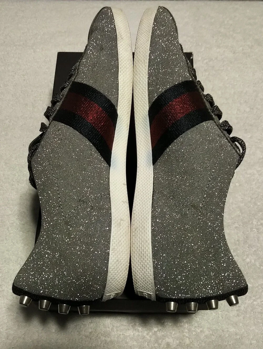 Authentic Gucci Bambi Silver Glitter Web Sneakers Size 8.5 Unisex (Fit Men 9.5)